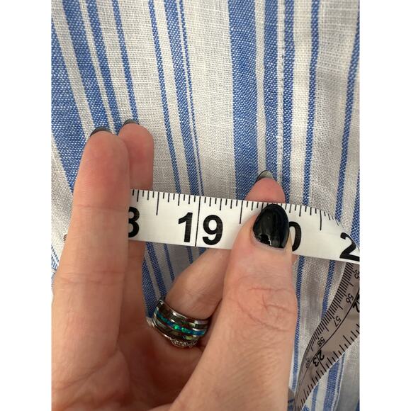 AYR Dress Womens XS Blue Striped Maxi Linen Button Tie Front Pockets Coastal - Picture 8 of 8